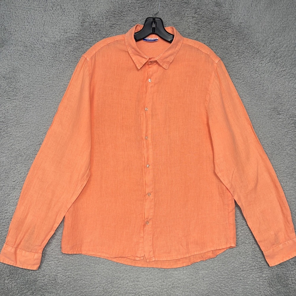 Leoni Al Sole Positanerie Shirt Men's Sz XL Orange 100% Pure Linen Button Down